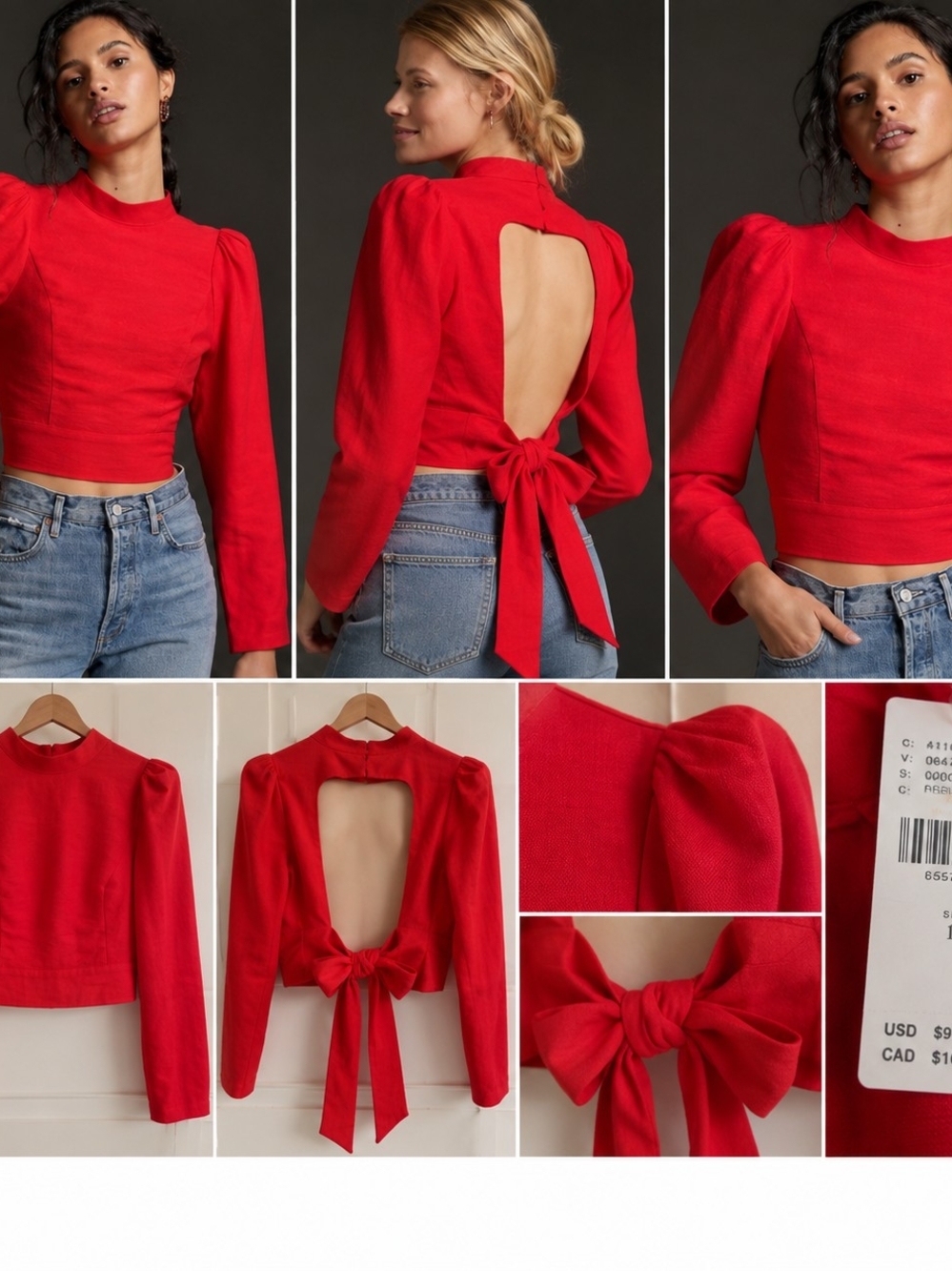 Anthropologie Maeve Open-Back Bow Blouse – Red – Size 10